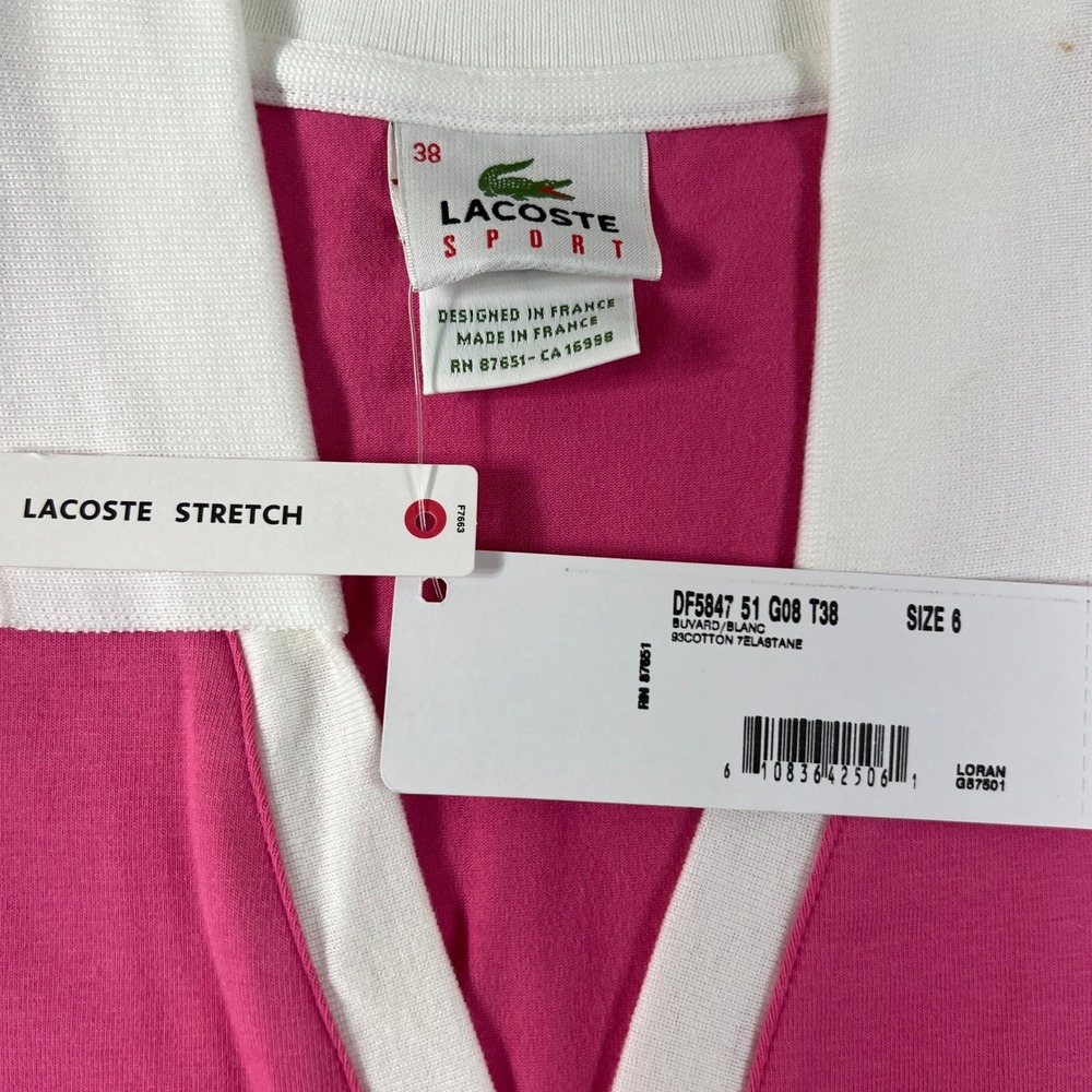 Lacoste Sport Polo Shirt Women US Size M (EU/6) Pink Sleeveless V-Neck Top NWT - Picture 4 of 10
